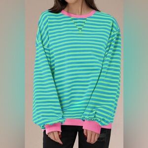 Striped Green and Blue Long Sleeve Top